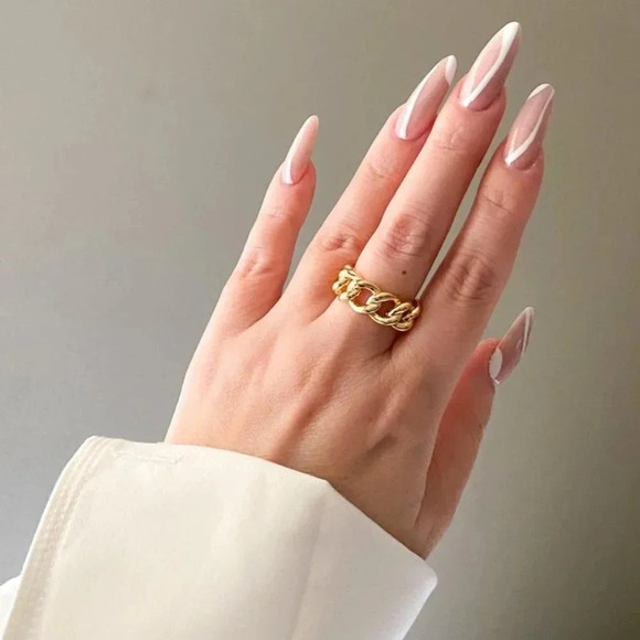 925 Sterling Silver Minimalist Thick Chain Ring - Picture 11 of 12